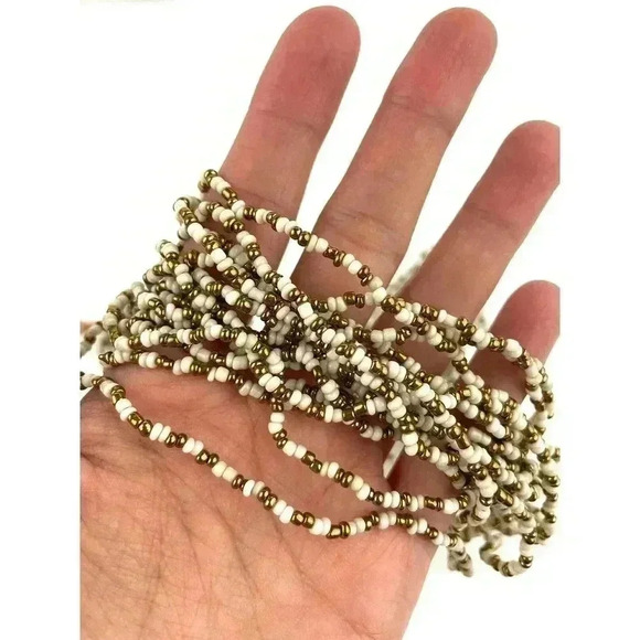 Multi Strand Layered White Gold Seed Bead Statement Necklace 18" - Picture 2 of 6